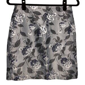Loft Gray Floral Jacquard A-Line Skirt Size 0P